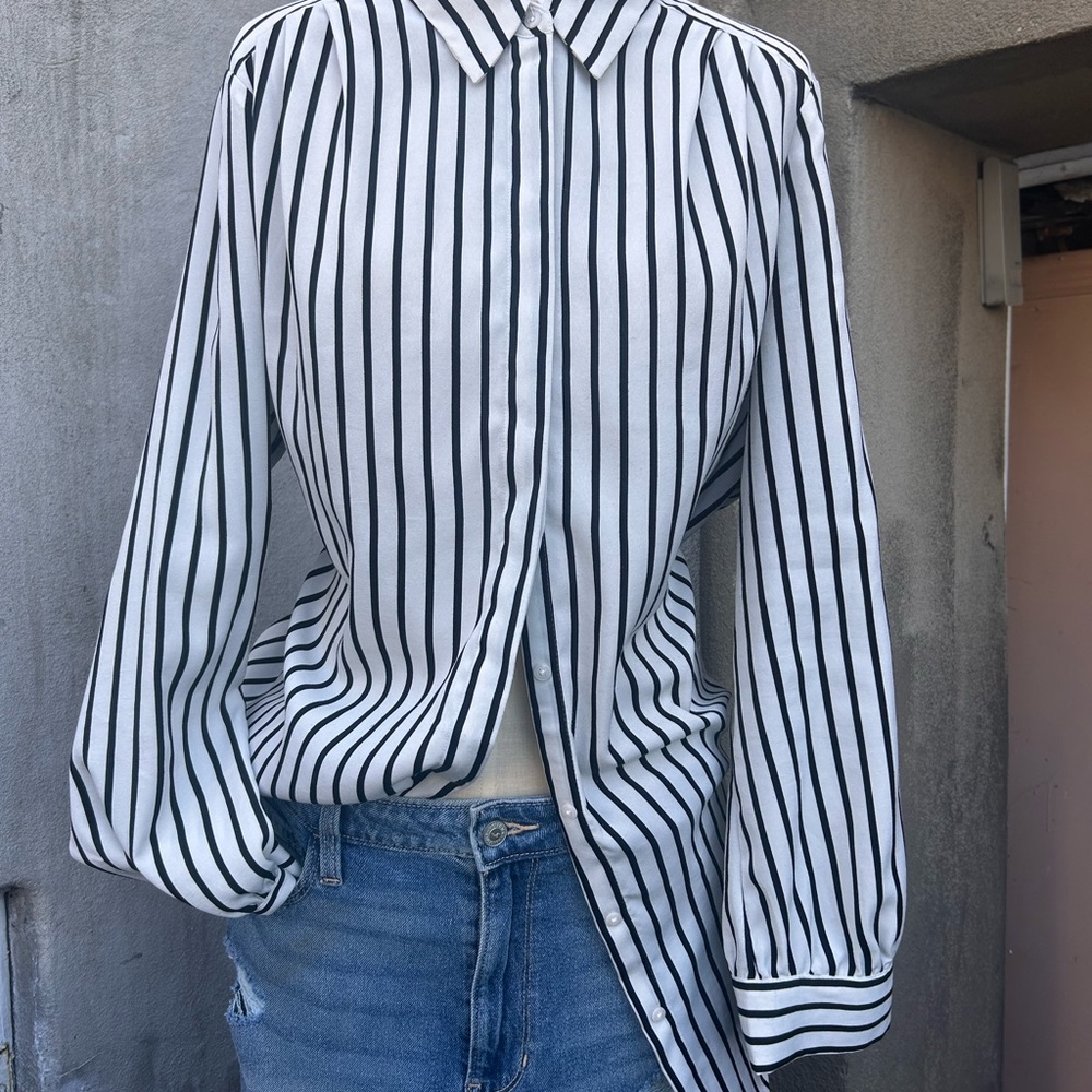 Express Black and White Striped Button Down Shirt